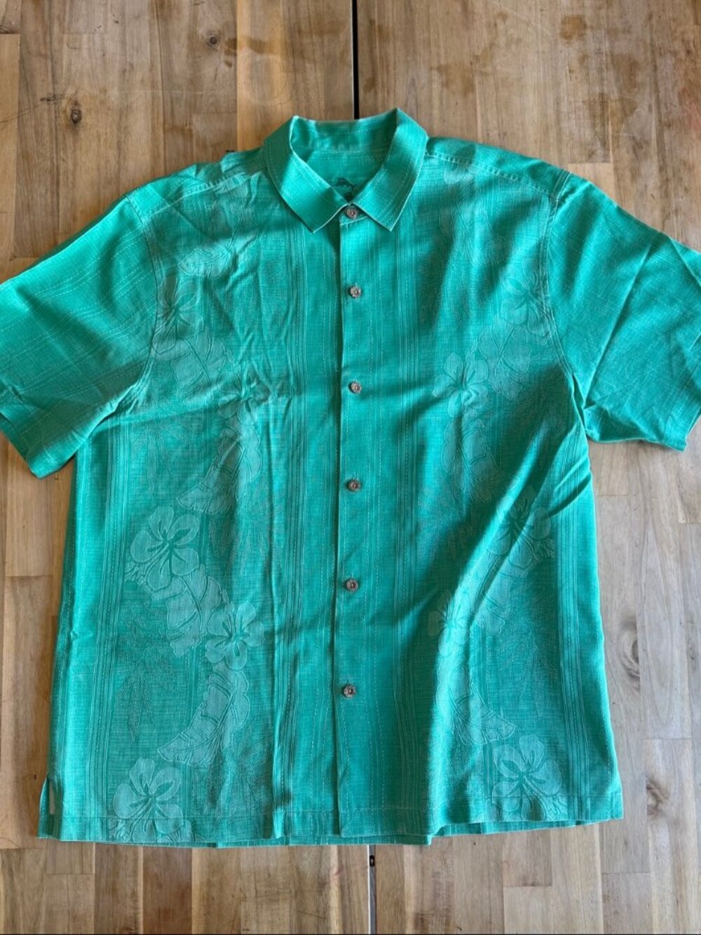 Tommy Bahama Men's Camp Shirt XL Teal Hibiscus Short Sleeve Button Down